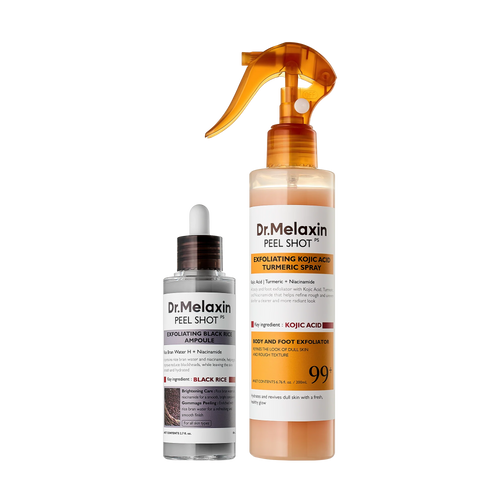 Dr.Melaxin body & face peelshot duo glow black ricepeeling ampoule kojic acid &turmeric spray