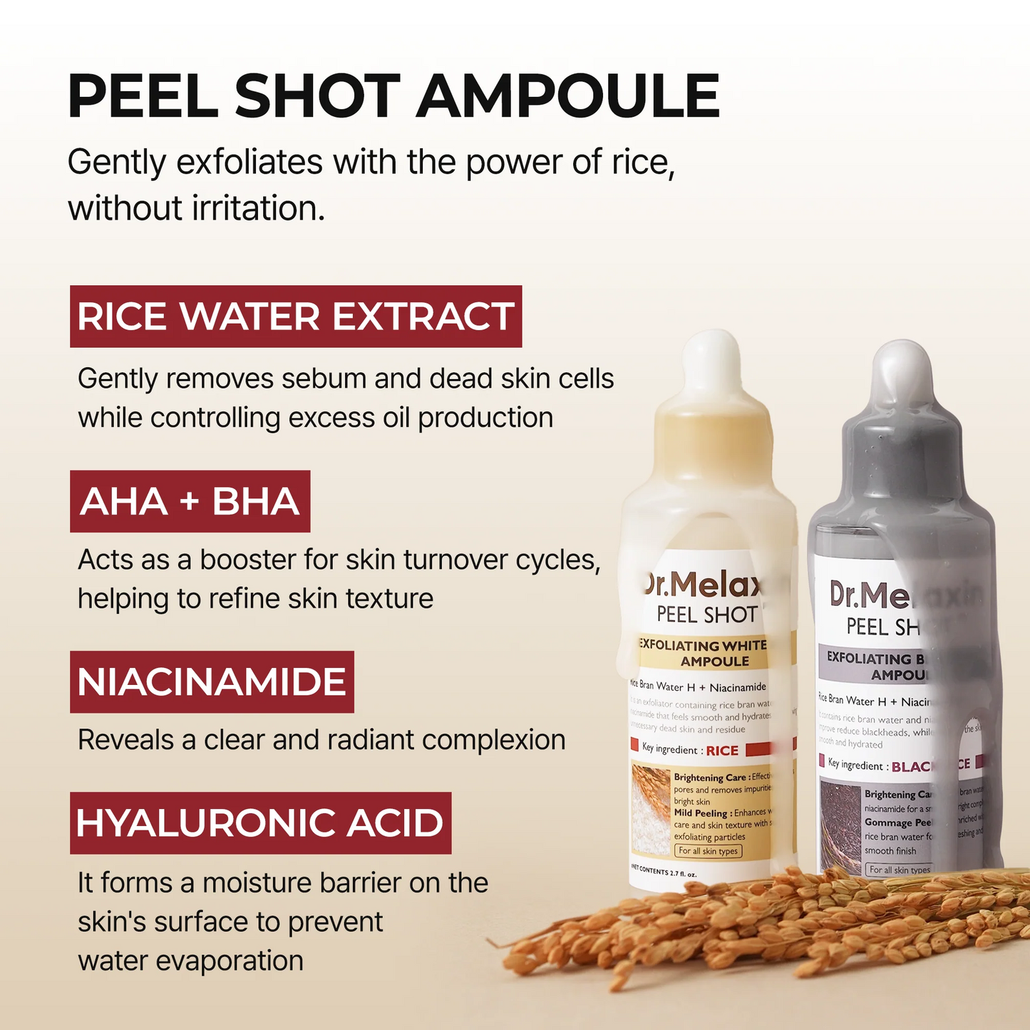 Dr.Melaxin body & face peelshot duo glow black ricepeeling ampoule kojic acid &turmeric spray